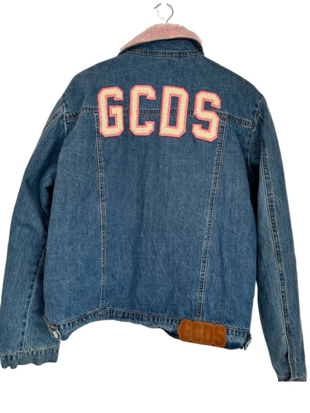 GCDS Mens Faux Shearling Collar Denim Jacket Size XL